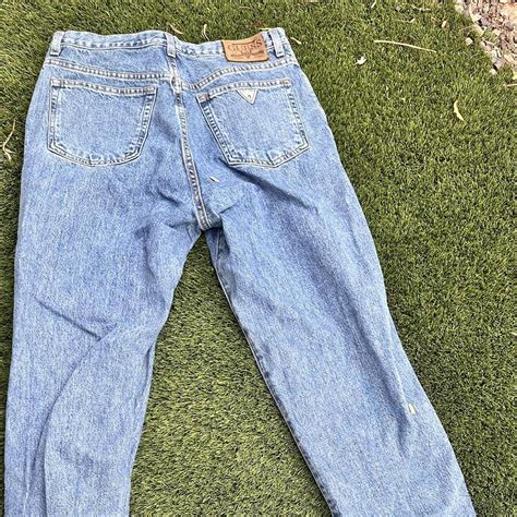 vintage guess blue jeans with cute detailing... - Depop
