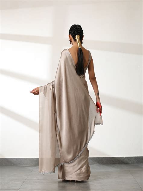 Burning Sand Butter Chiffon Saree with Embroidered Blouse Fabric – Swtantra