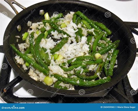 Rice and Green Beans in a Frying Pan Stock Image - Image of rice, beans ...