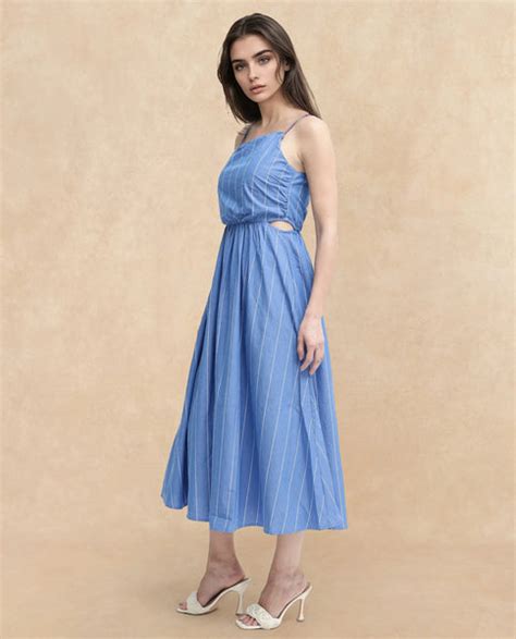 Rareism Women'S Doyle Blue Cotton Fabric Fit and Flare Dress with ...