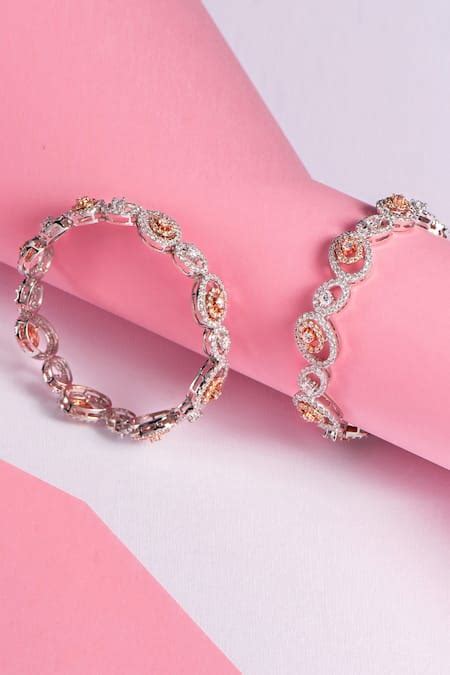 Buy Pink Swarovski Zirconia Oval Cutwork Bangle Single Pc by Solasta ...