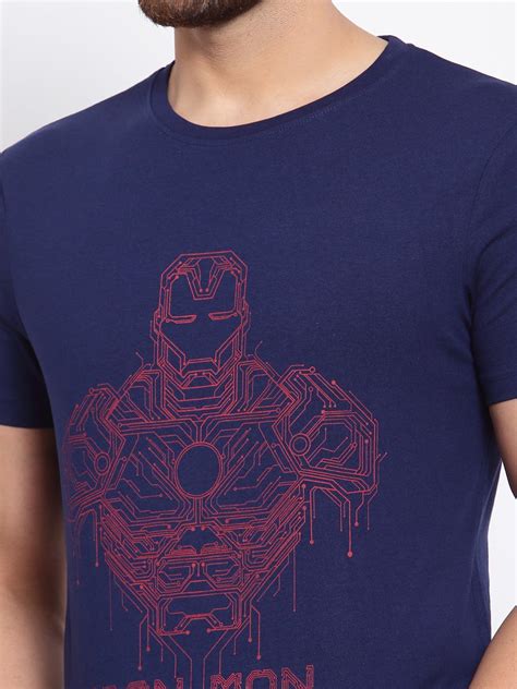 Buy Sporto Men's Iron man Print Half Sleeve Navy T-Shirt