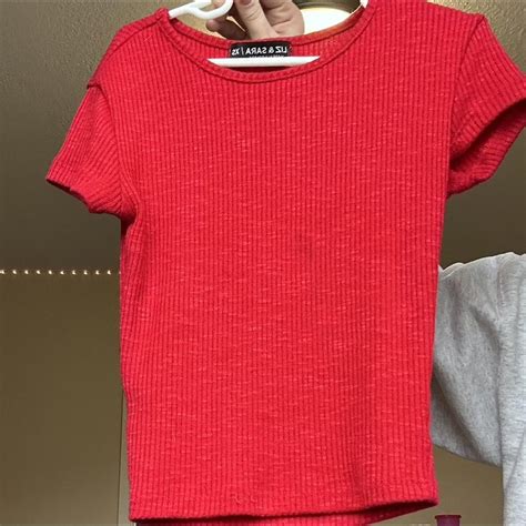 cute red fitted shirt ! size xs never worn but tags... - Depop