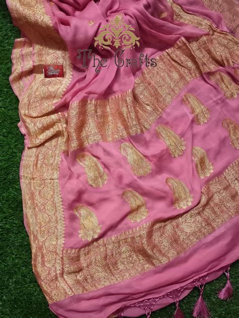 Pure Georgette Handloom Banarasi Saree - Gold Zari – The Crafts Banaras