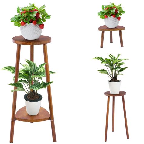 Eocogup Plant Stand Indoor,2 Tier Convertible Wooden Plant Rack,Corner ...