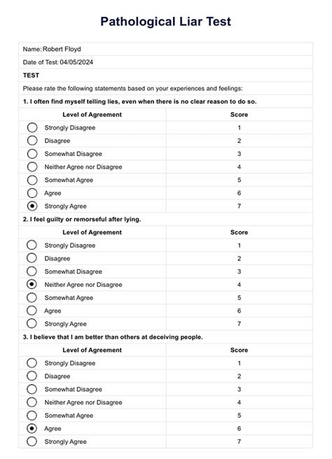 Pathological Liar Test & Example | Free PDF Download