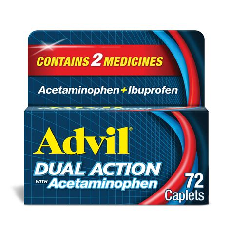 Buy Advil Dual Action Coated Caplets with Acetaminophen, 250 Mg ...