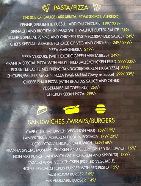 Menu at Piranha Lounge And Bar, New Delhi