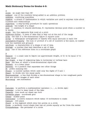 Fillable Online Math Dictionary Terms for Grades 4-5: Fax Email Print ...