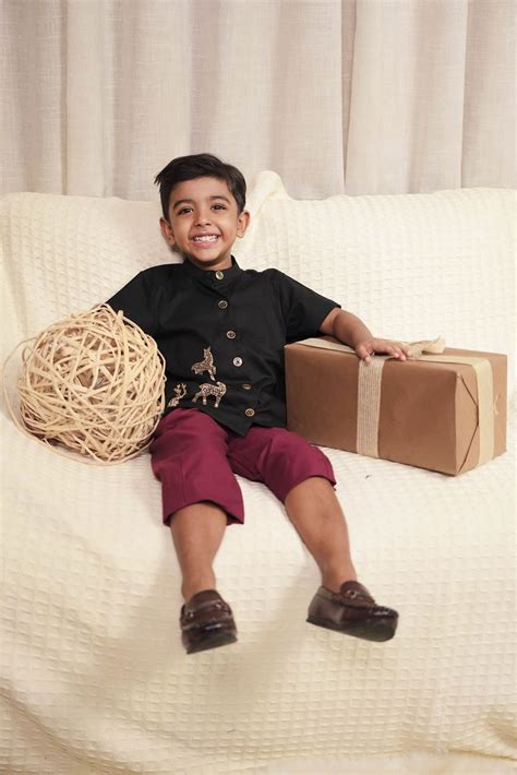 Reindeer Noir Black & Burgundy Festive Set for Boys | Disha Creationz ...