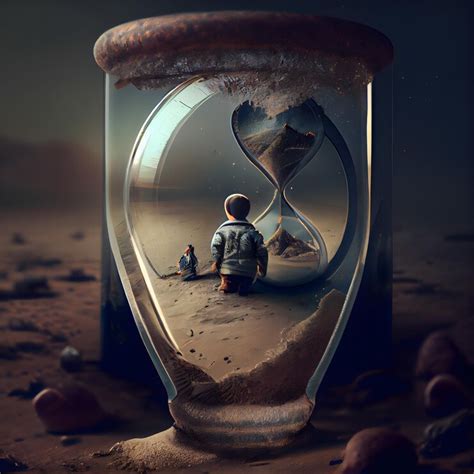 Little boy with sandglass in desert time concept 3d rendering | Premium ...