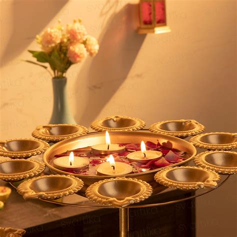 Traditional Diya Holder Flower Urli | Urli with Stand for Festive & Sc