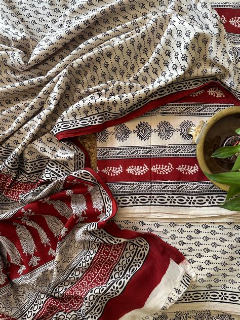 Red-White Bagh Print Cotton Suit-BCS01 – Rewa Handloom