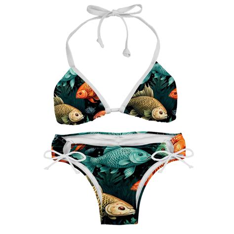Sexy Women's String Bikini Set Artistic Color Goldfish Print Two Piece ...
