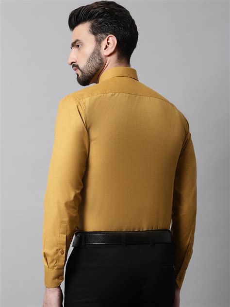 Men Mustard Classic Slim Fit Solid Formal Shirt – Indian Needle