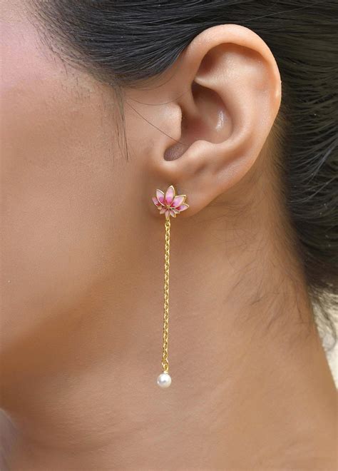 Roovi 925 Sterling Silver Lotus Pearl With Chain Necklace & Earring Se