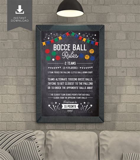 Bocce Ball Rules Sign, Bocce Ball Poster, Backyard Games, Outdoor Party ...