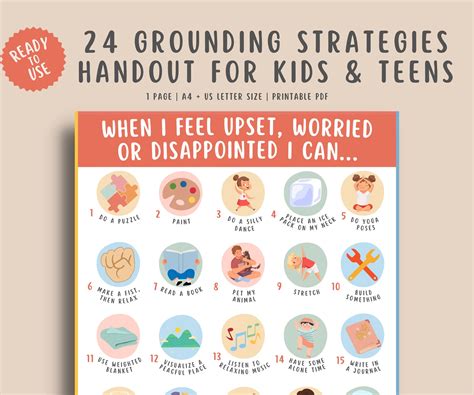 24 Grounding Strategies Poster for Kids & Teens – MindSpacePrintables