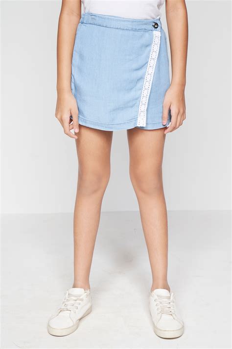 Buy Light Blue Denim Skorts Online In India at Global Desi ...
