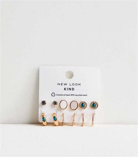 Pack of 6 Gold Tone Stud and Hoop Earrings | New Look