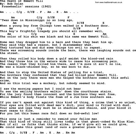 Bob Dylan song - The Death of Emmett Till, lyrics and chords