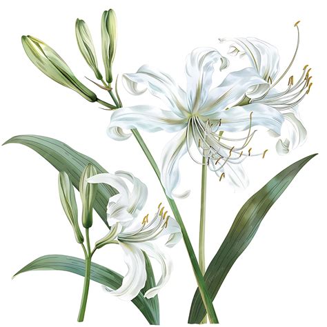 Watercolor White Spider lily Isolated on White Background Beautiful ...