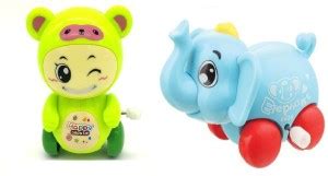 EMOB Pack of 2 Cute Mini Elephant and Bear Shape Wind Up Toy - Pack of ...