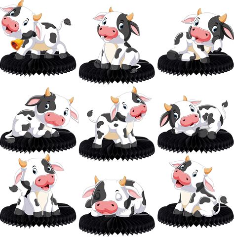 Buy 9 Pcs Cow Honeycomb Centerpieces Farm Animals Cow Table Topper ...