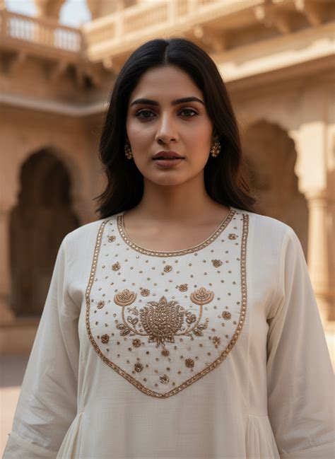 Off-White Cotton Dress with Zardozi & Pitta Work – Vima Dilip