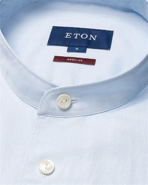 Light blue Solid Twill Band Collar Shirt - Eton