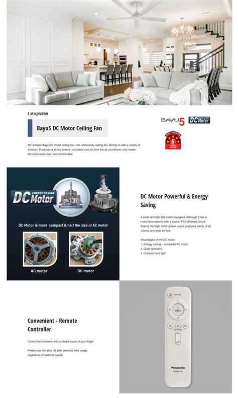 2025 Panasonic DC Motor Ceiling Fan BAYU 5 Blade Kipas Angin Siling Black / White 56" 吊扇 F ...