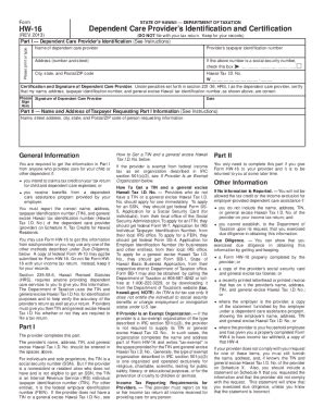 Fillable Online Hawaii Form HW-16 (Dependent Care Provider's ...