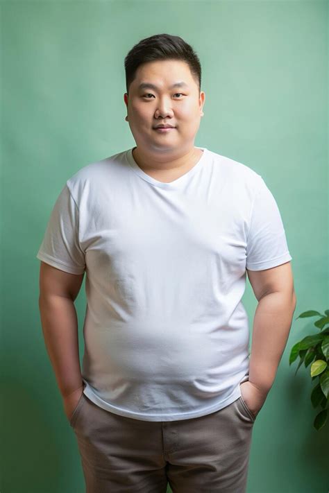 Vietnamese overweight adult white oversized tshirt 3d rendering ...
