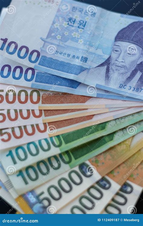 Several Different Money Notes of South Korea Currency Won Stock Image ...
