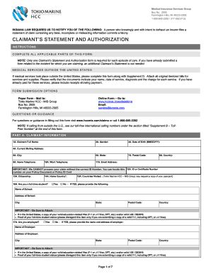 Tokio Marine HCC Claimant’s Statement And Authorization Form 2019-2026 ...