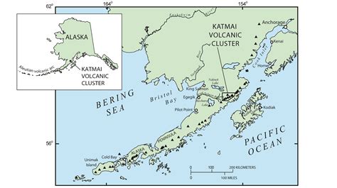 Location of the Katmai Volcanic Cluster on the Alaska Peninsula. Map modified from Adleman ...