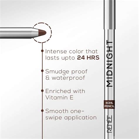 Renee Midnight Kohl Kajal Pencil - Waterproof Smudgeproof Color With ...