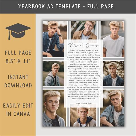 High School Senior Yearbook Ad Template, Editable Full Page Yearbook Ad ...