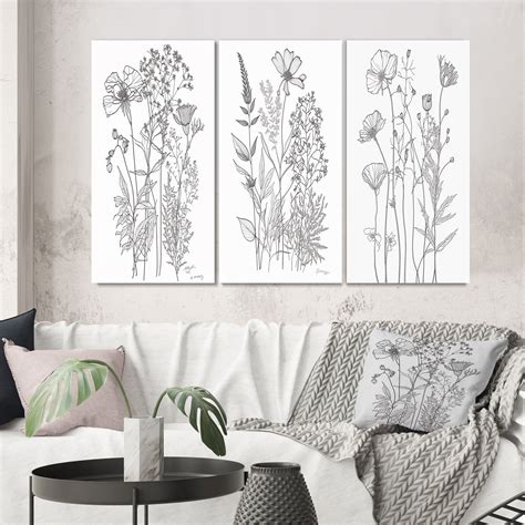 Designart "Minimalist Drawing Wildflowers on White IV" Wildflowers Wall ...