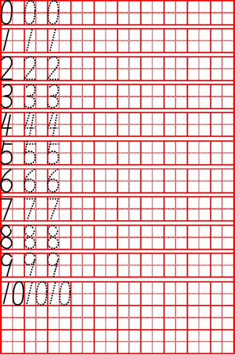 1 10正确数字占格图片 在竖中线偏左一点的位置起笔向