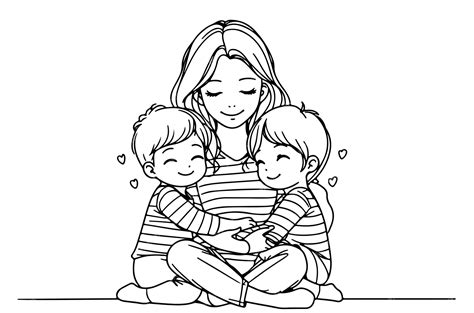 Madre abrazando a sus hijos madre con dos hijos arte de líneas | Vector ...