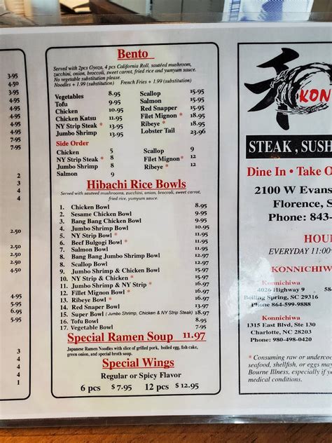 Konnichiwa Of Florence Menu