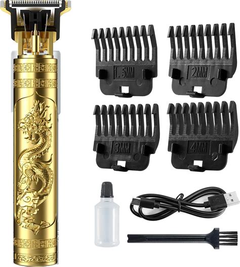 T9 Vintage Hair Trimmer For Men –Golden Metal Body,Cordless,4 Guide ...