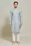 Buy Grey Cotton Embroidery Geometric Vine Bloom Print Kurta Set For Men ...