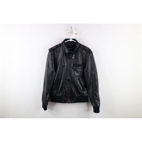 80s Members Only Mens 40 Leather Full Zip Cafe Racer Bomber Jacket ...