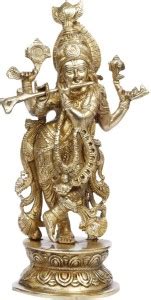 Brass statue villa Large Brass Idol Murti Lord Krishna Statue with ...