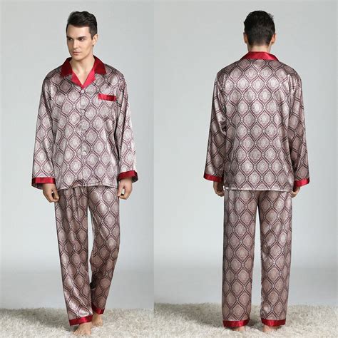 Men Silk Satin Pajama Sets Long Sleeve Sleepwear S... – Grandado