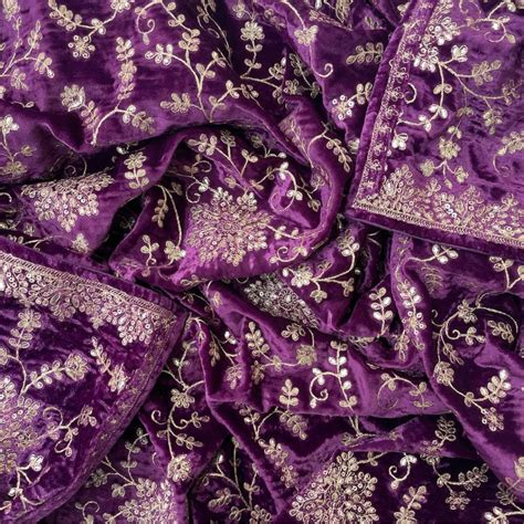 Purple Floral Grace Sequin Zari Embroidered Velvet Dupatta – anokherang