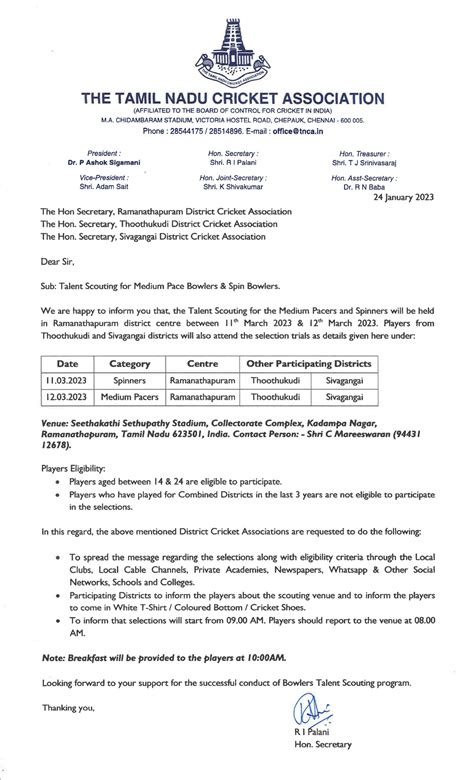 09 Letter to RND TODI SIVA Revised - THE TAMIL NADU CRICKET ASSOCIATION ...