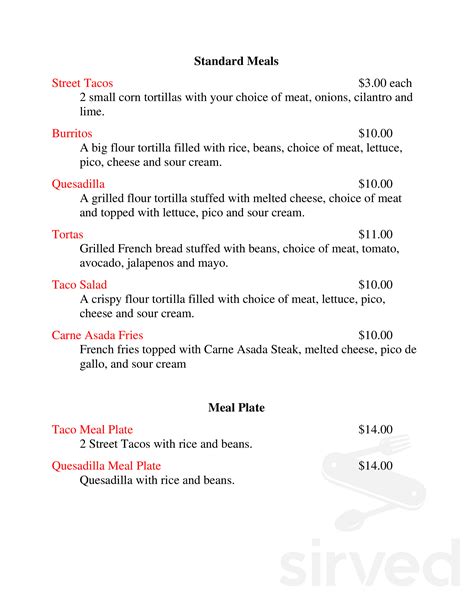 Bandido Mexican Grill menu in Redmond, Washington, USA